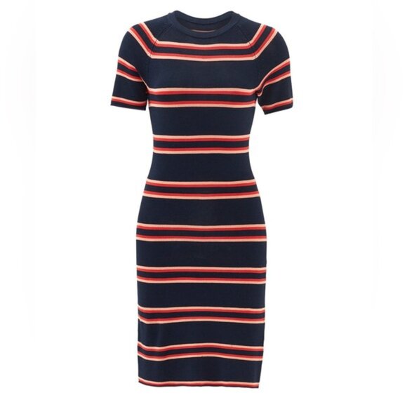 NWT A.L.C. Thompson Dress Rayon Knit Short Sleeve Crew Nk Bodycon Striped LARGE - Picture 4 of 10